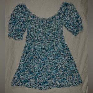 City Studio Blue Paisley Print Puff Sleeve Smocked Mini Dress - Teen Size M